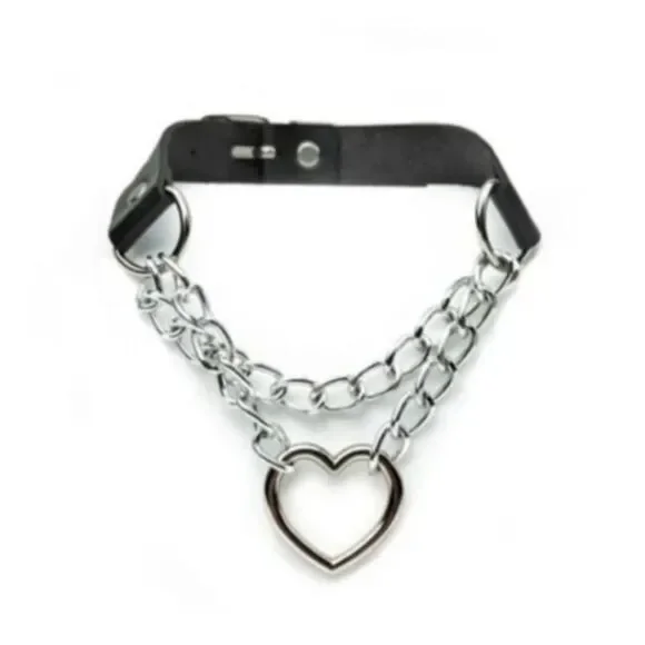 Chain Choker Collar, Heart Shaped Choker Necklace, S Choker, Gothic Chain Choker - Picture 7 of 12
